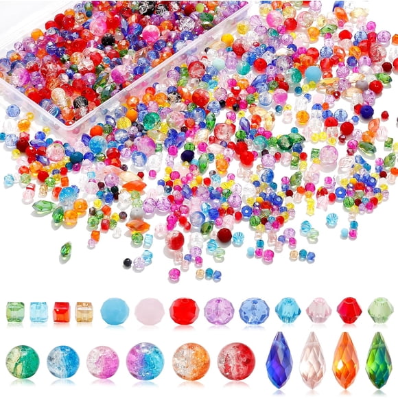 1000 Pcs Perles en Verre Multicolores Arc-en-Ciel Cristal Bracelets DIY Perles pour Bijoux Collier Bracelet Boucle d'Oreille Porte-Clés Kit d'Artisanat (Coloré)