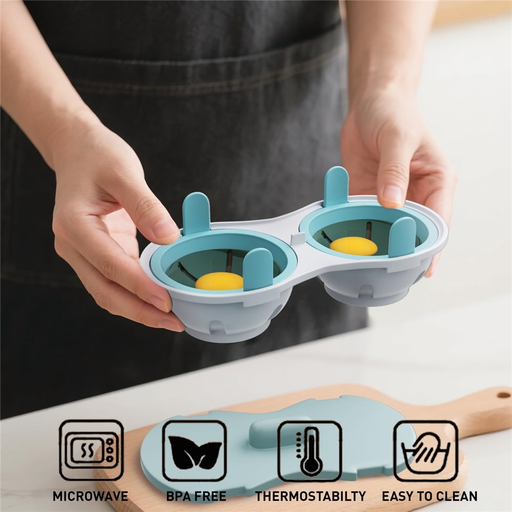Microwave Egg Poacher, 2 Packs Poached Egg Cooker with Measure Cup, Dishwasher Safe BPA Free, Egg Maker Poached Egg Steamer Blue