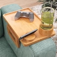 thumbnail image 5 of Danfoxer Bamboo Couch Arm Tray with Cup Holder and Cell Phone Holder，3 in 1  Folding Sofa Tray for Drinks,Snacks,Phone,Remote Control, 5 of 7