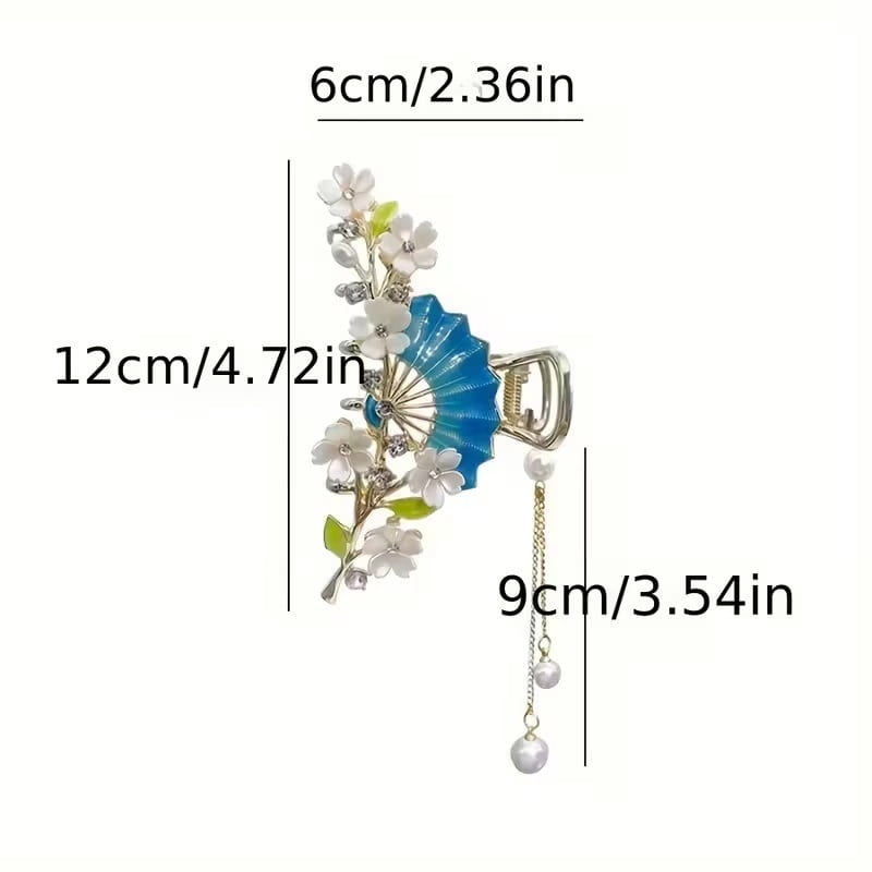 Retro and elegant new Chinese style rhinestone flower hairpin, imitation pearl tassel fashionable clip, elegant hair accessory