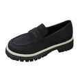 thumbnail image 6 of Womens Loafers Suede Round Toe Platform Lug Sole Chunky Low Heel Classic Slip on Penny Loafers Comfy Walking Shoes Black Size 8, 6 of 6