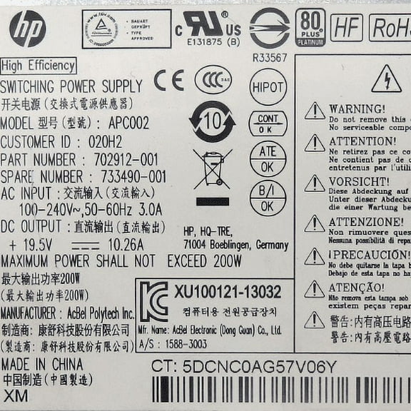 HP APC002 200W Power Supply For HP EliteOne 800 G1 AIO PC 702912-001 733490-001