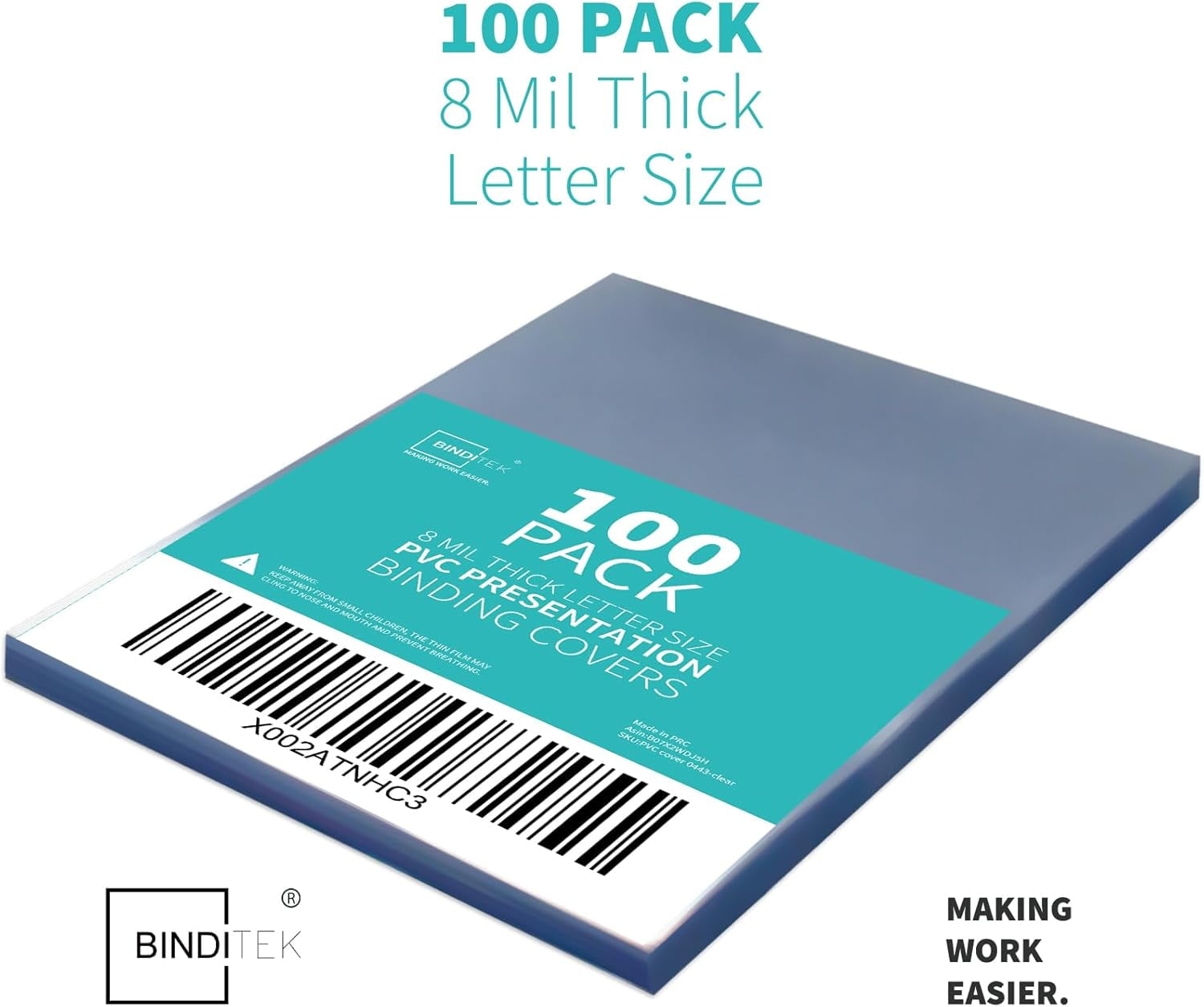 100 Pack 8mil PVC Clear Binding Presentation Covers, Letter Size, 8.5 x 11 Inches, Square Corners, Un-Punched, Office Supplies