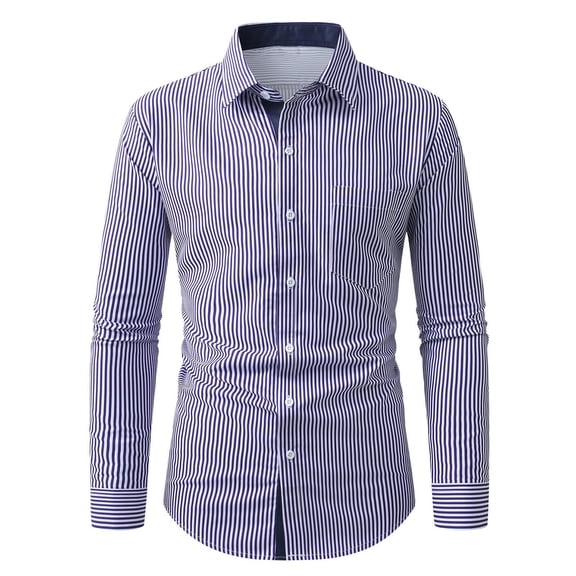 Felirenzacia George Men's Dress Shirt, Classic Striped Long Sleeve Shirt for Work with Chest Pocket,Purple,M