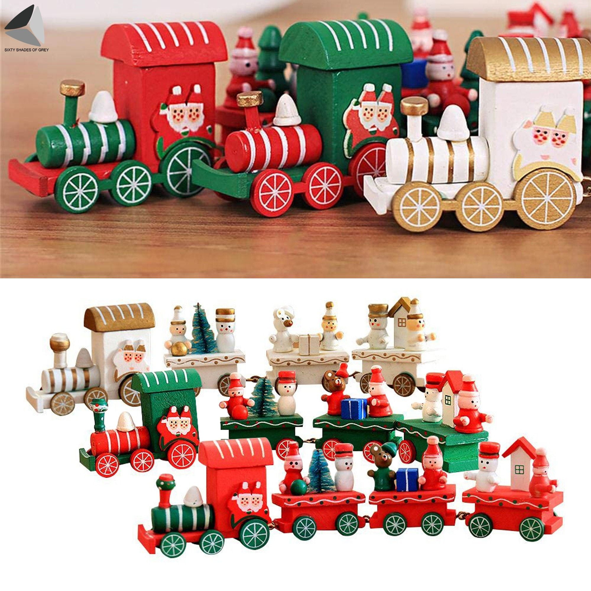 Gift Kid Toys Xmas Home Festival Ornament Christmas Train Wooden Home Decor 