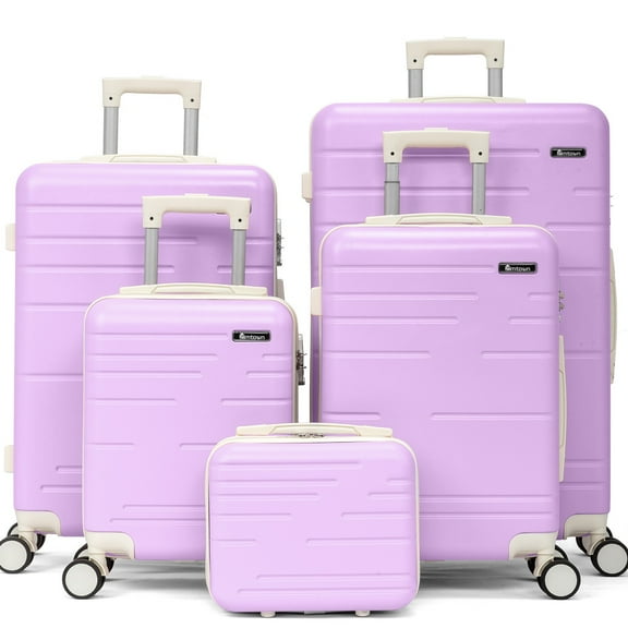 Zimtown 5 Piece Sets Luggage Suitcase ABS Hardside with Spinner Wheels and TSA Lock, Purple