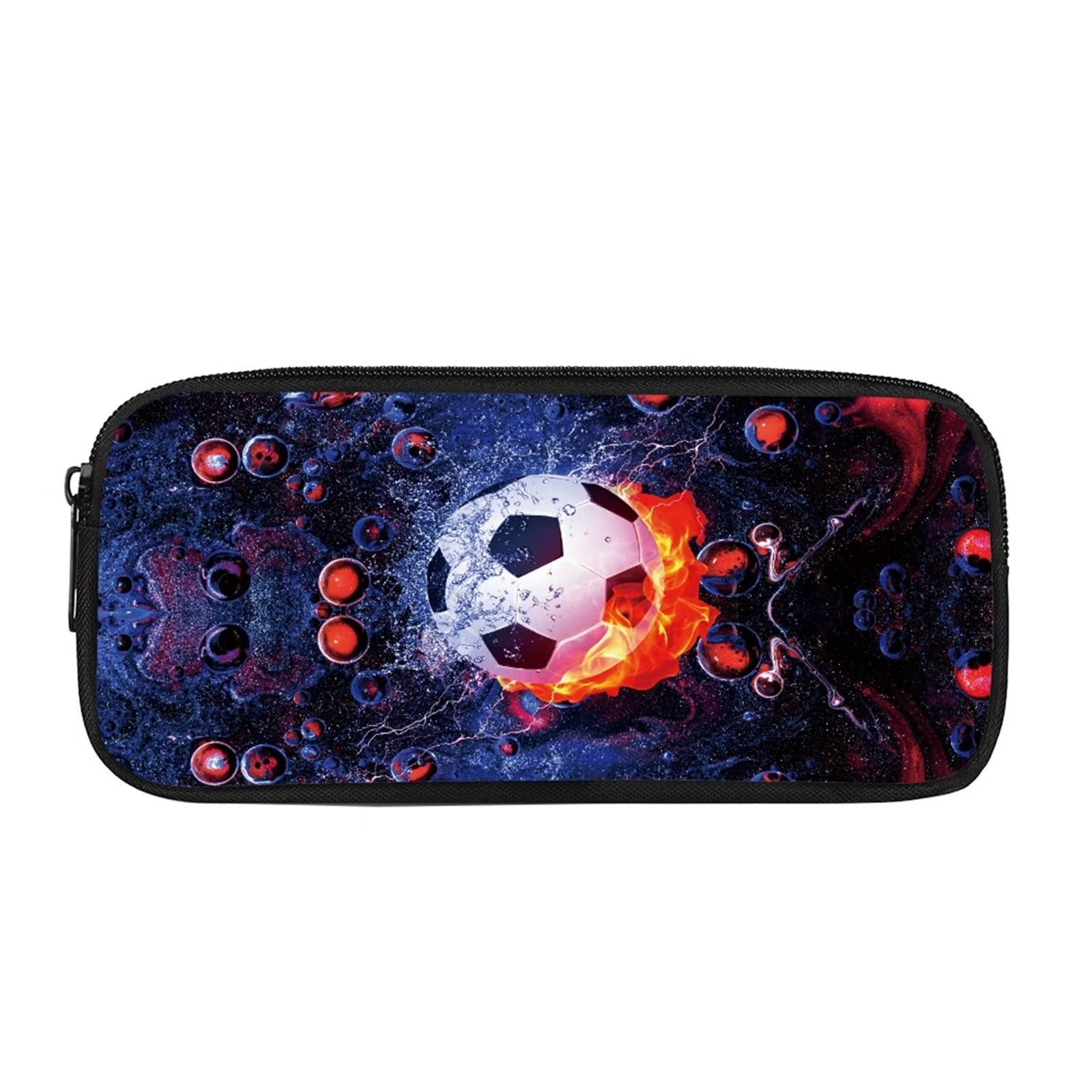 FKELYI Psychedelic Fire Soccer Pencil Bags Reusable Zipper Pencil Pouch