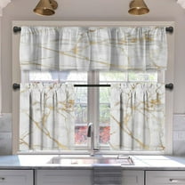Luxury Gold Marble Blackout Kitchen Curtains Tiers and Valances Set 3 Piece for Windows White Background Kitchen Window Curtains Set,Modern Vintage Style Valances for Living Room(36" Tiers Set)