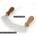 thumbnail image 2 of ABCISI 6.8 Inch Stainless Steel Mezzaluna Knife, Salad Rocker Chopper with Double Wood Handle, Pizza Cutter Chopper Knife with Curved Sharp Blade, Mincing Knife for Fruit Vegetable Herbs Nuts(Silver), 2 of 9