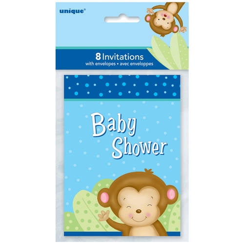 Blue-Monkey-Baby-Shower-Invitations,-8-Count---Walmart.com-...