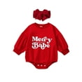 thumbnail image 2 of Elippeo Baby Girls Christmas Romper Set 6M 12M 18M 24M  Long Sleeve Crew Neck Letters Print Bodysuit + Headband, 2 of 10