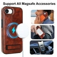 thumbnail image 5 of Case for iPhone 16e for Men Women, Compatible with Magsafe, Stylish Ultra Slim Anti-Slip PU Leather Drop Protective Luxury Lightweight Bracket Phone Cover for iPhone 16e, Brown, 5 of 8