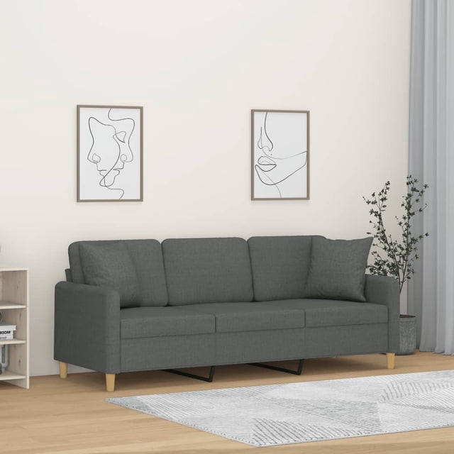vidaXL 3-Seater Sofa with Throw Pillows Dark Grey 180 cm Fabric