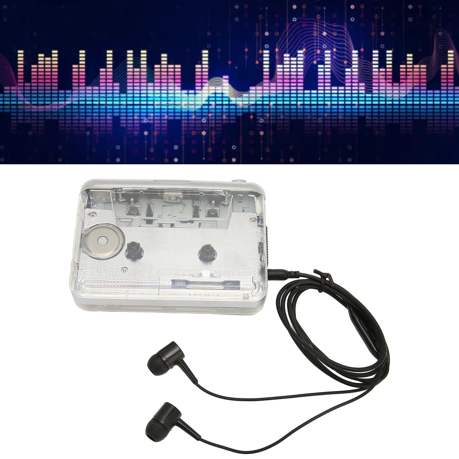 Cassette To MP3 Converter 2 Power Supply Auto Reverse Portable Plug And Play Cassette Player Transparent With 3.5mm Headphone Jack For Business For PC Walmart