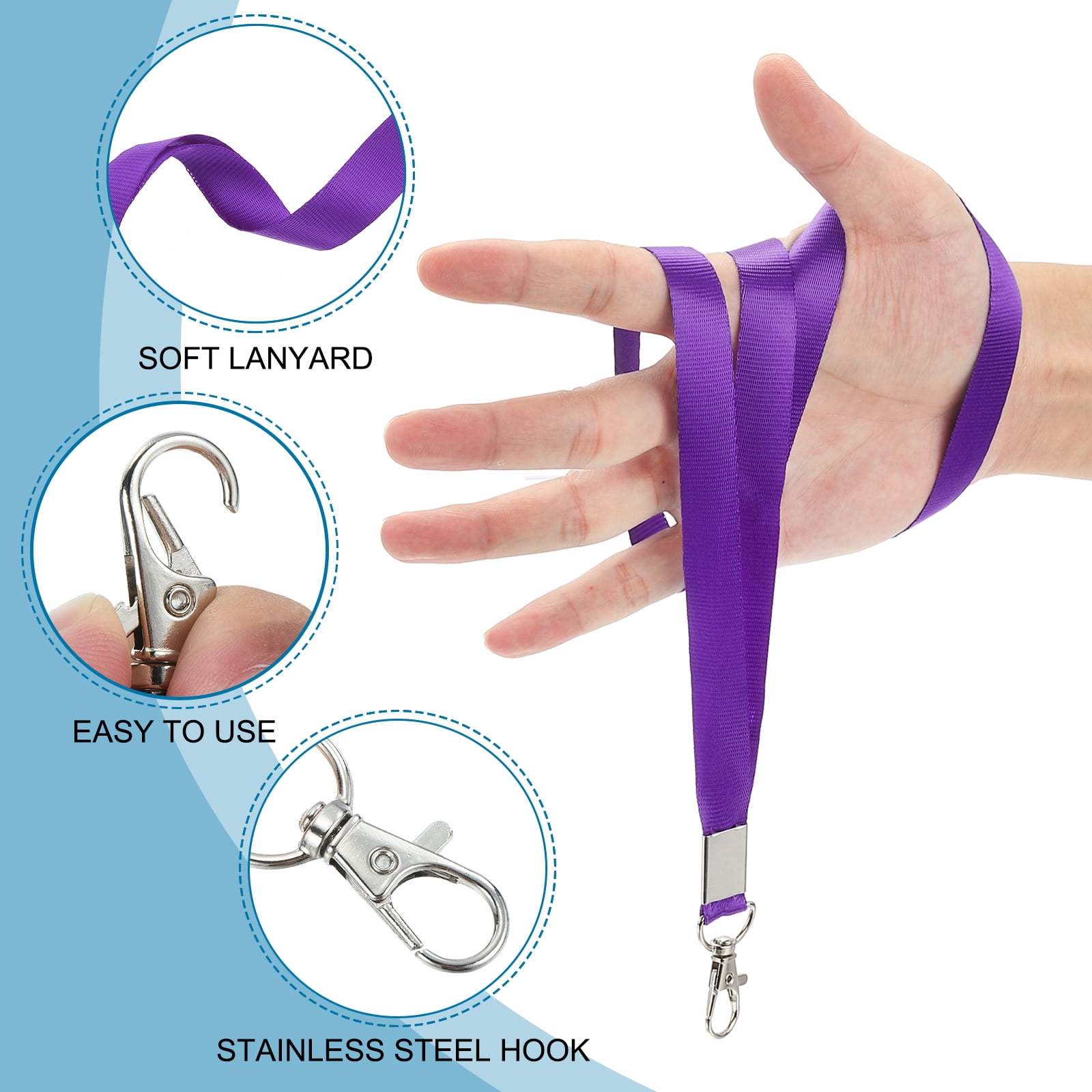 Uxcell 48cm Lanyards Bulk, 50Pcs Teacher Lanyards for ID Badges Keys Badge Lanyard Durable Personalized with Clip for ID Card, Purple