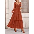 thumbnail image 3 of Vestido PRETTYGARDEN Maxi Rojo Ladrillo con Escote Cuadrado y Fruncido Talla M, 3 of 8