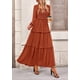thumbnail image 3 of Vestido PRETTYGARDEN Maxi Rojo Ladrillo con Escote Cuadrado y Fruncido Talla M, 3 of 8