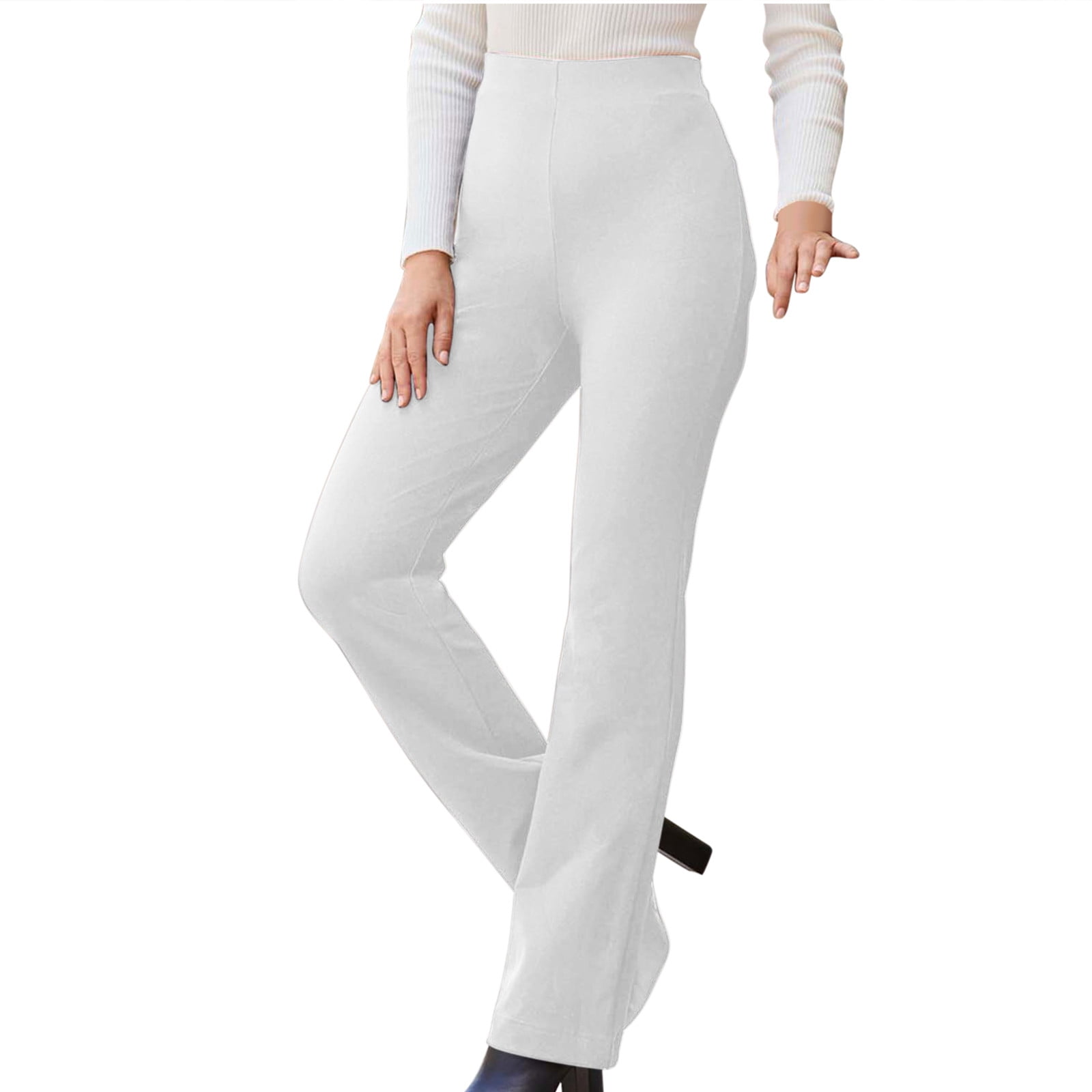 JWZUY Women Going Out Professional Office Business Pants Straight Leg  Elastic Waist Trousers Suit Pants White S 