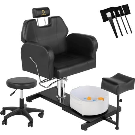 Pedicure Chair with Foot Basin , Massage Foot Bath Hydraulic Pedi Chair with 360掳 Rotation, Height Adjustable Pedicure Unit Station