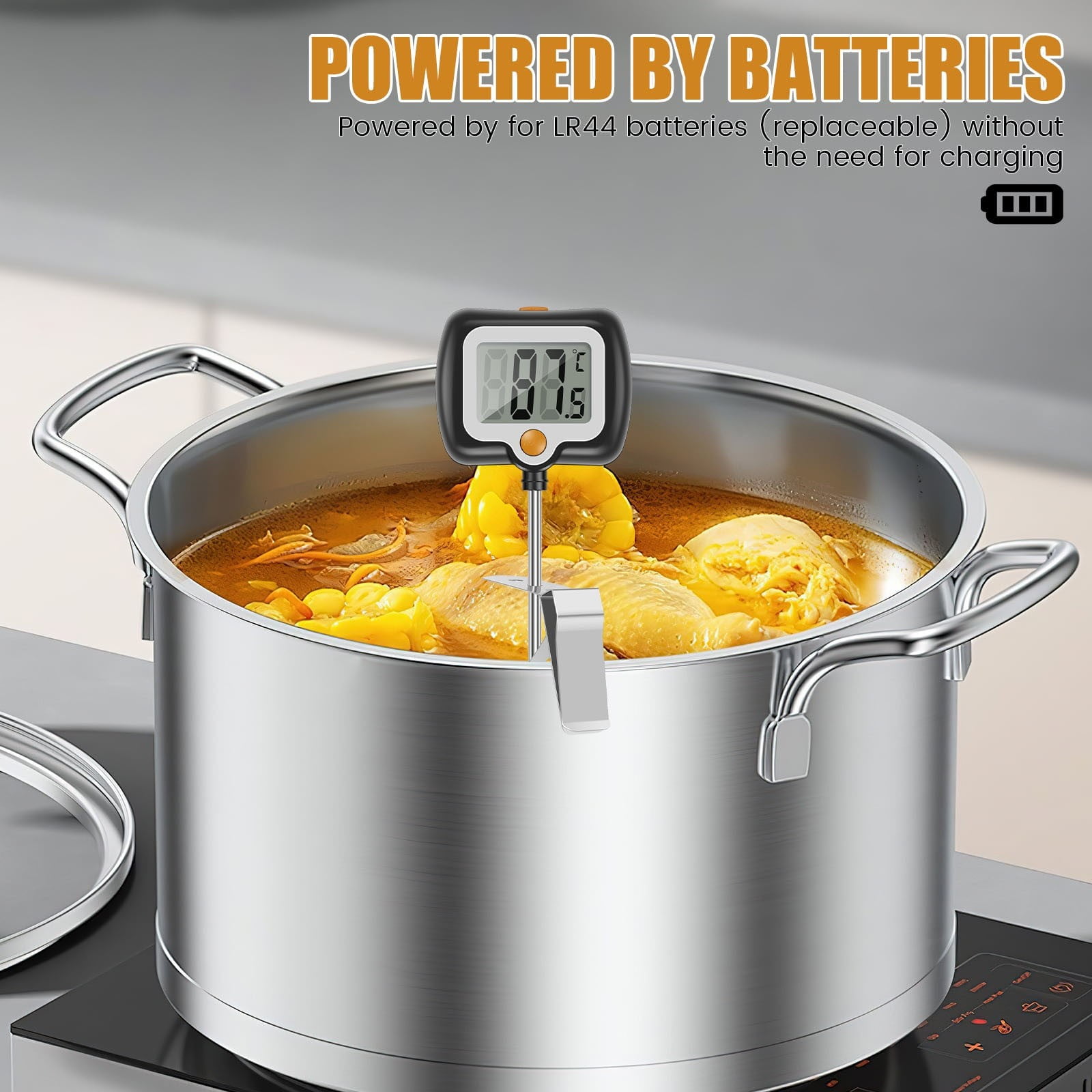 ZFSBZBS Long Digital Candy Thermometer with Pot Clip,Deep Fry Thermometer,Rotating Display, Best Instant Read Food Meat Thermometer for Candy Making or Deep Frying,Black