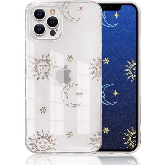 Compatible with iPhone 12 Pro Max Case with Rose Gold Sun Moon Pattern for Women Girls Glitter Clear Soft Flexible Durable Slim TPU Cases for iPhone 12 Pro Max-Sun Moon