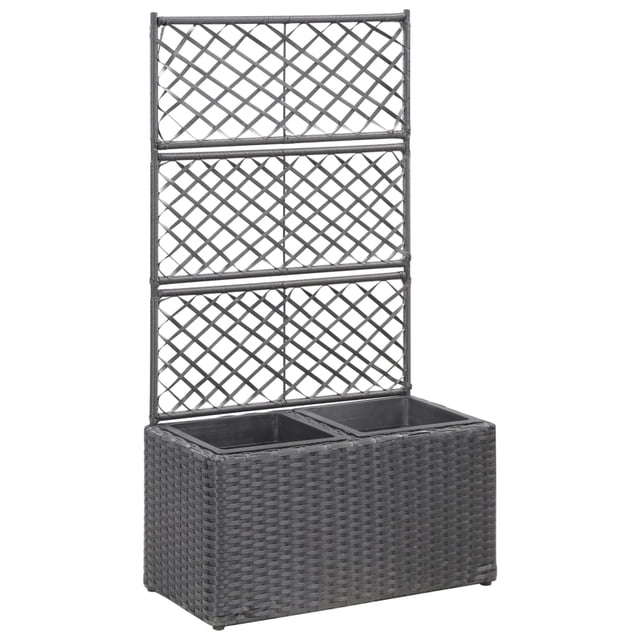 vidaXL Treillis Surélevé avec 2 Pots 58x30x107 cm Rotin Poly Noir