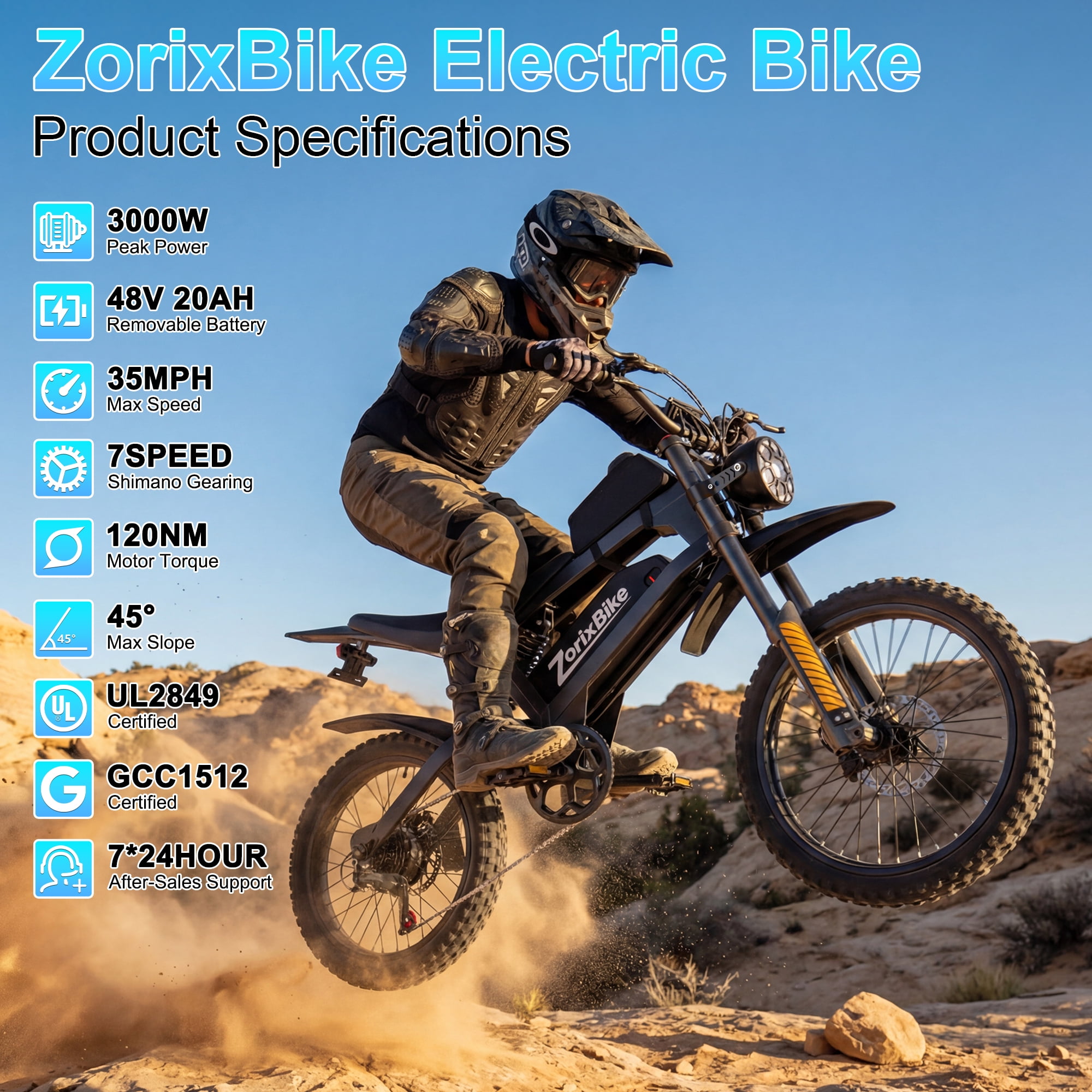 ZorixBike R8 Max Dual Motor Electric Bike for Adults - 48V 20AH Battery, Dual 1500W Peak Motors (3000W Peak Total), 31 MPH, 40 Miles Range, Fat Tires, Hydraulic Brakes, Off-Road Mountain E-Bike