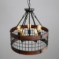 thumbnail image 3 of Farmhouse Wood & Black Metal 5-Light Chandelier – Round Cage Design, 3 of 9