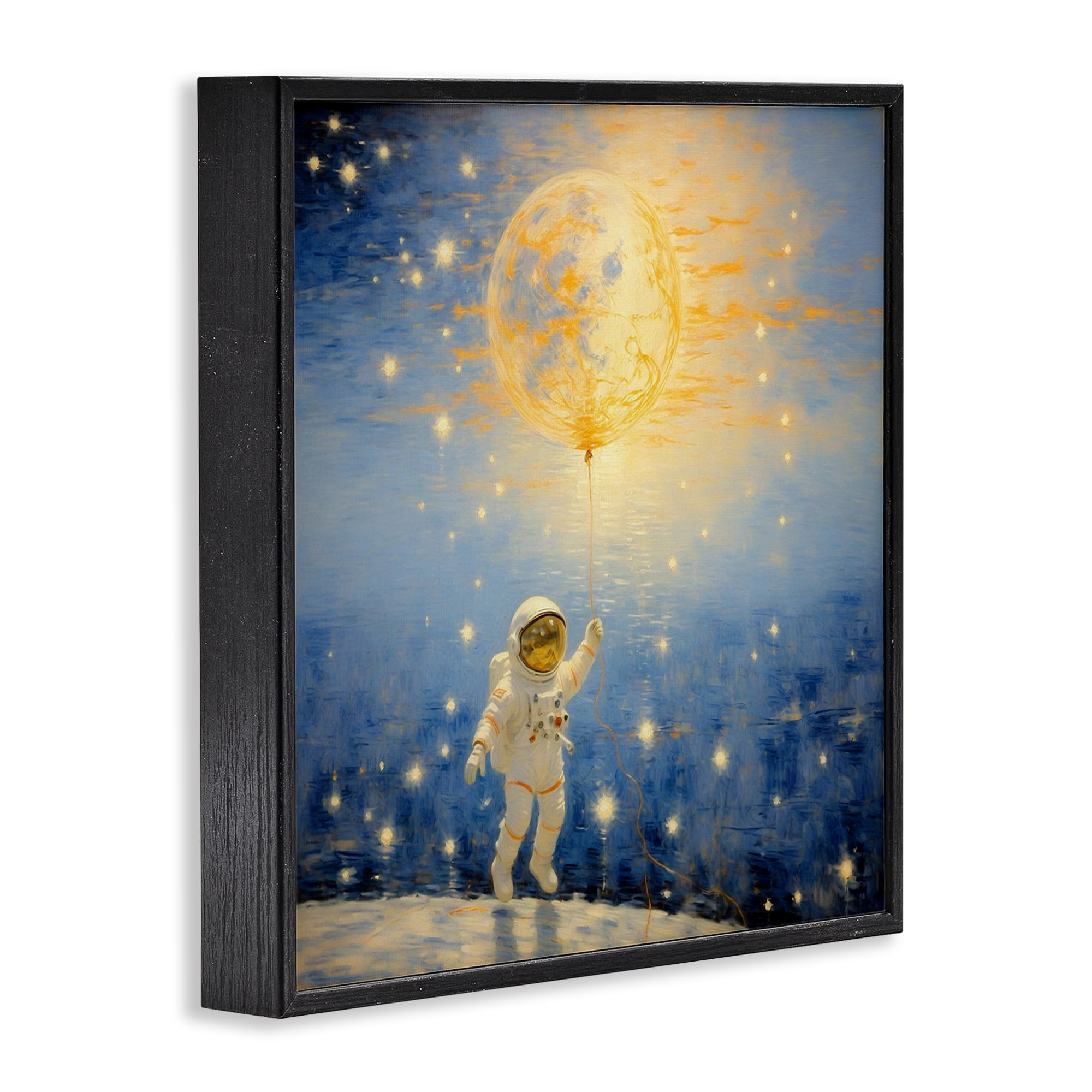 Astronaut with Dreamy Cosmic Balloon Black Framed Giclee Art, design by Angie Hawke