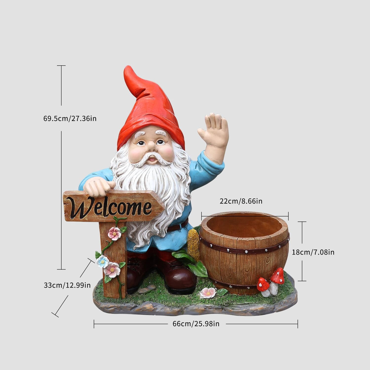 Outdoor Garden Gnome Flower Pot Planter with Welcome Sign, Unique Yard Statue for Patio, Lawn, Garden, Front Porch Decor, Red