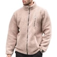 thumbnail image 2 of Men Polar Fleece Jacket Stand-Up Collar Long Sleeve Zipper Fly Coat with Pockets Solid Color Loose Fit Winter Outwear, 2 of 8