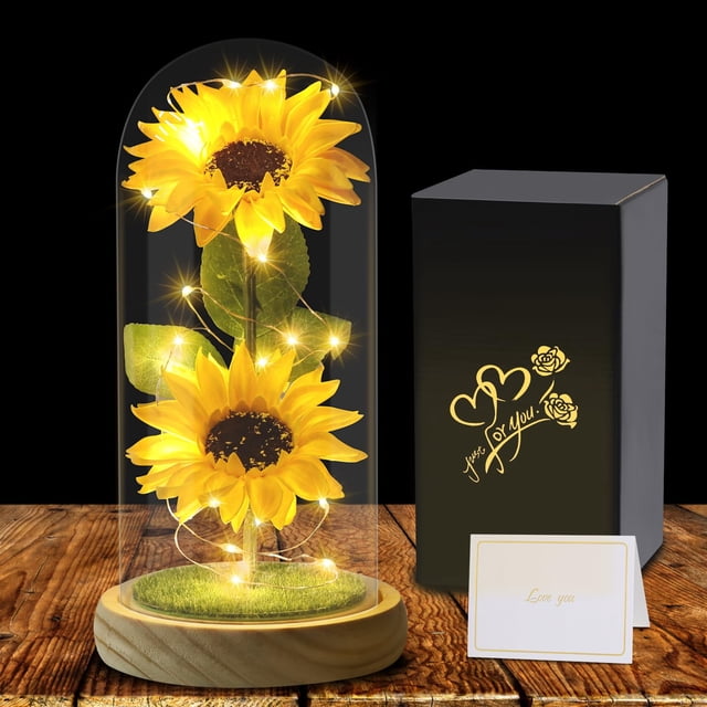 Lámpara LED de girasol Touloube con cúpula de vidrio, regalo para mamá