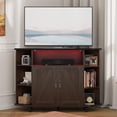 thumbnail image 3 of Corner TV Stand for 50 " TV, Corner Entertainment Center with LED Lights and Adjustable Shelves, Farmhouse Corner TV Cabinet with Barn Doors for Living Room, Brown, 3 of 7