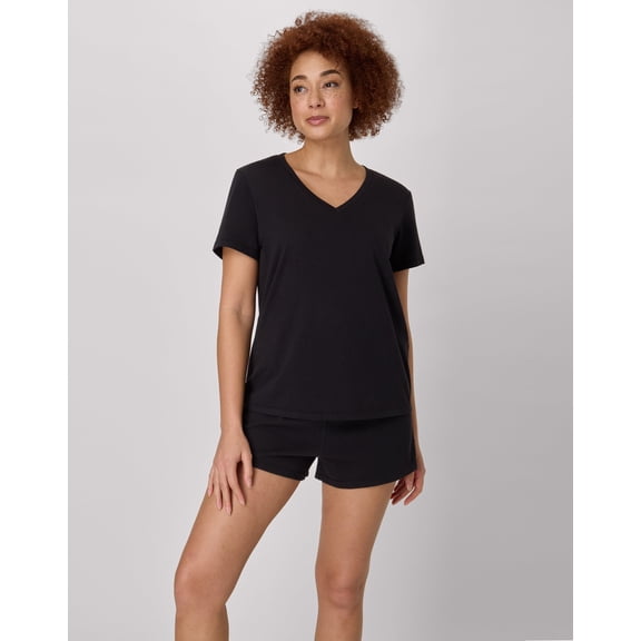 Hanes Originals SuperSoft Comfywear Women's Pajama Set, Loungewear T-Shirt & Sleep Shorts Black/Black L