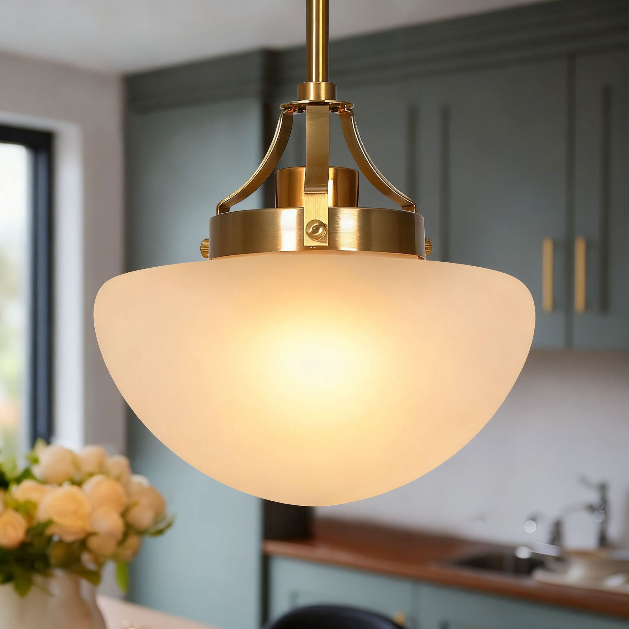 LNC Isididae 1 -Light Plated Copper and Opal Glass Bowl Modern/contemporary Frosted glass Schoolhouse Mini Hanging Pendant Light