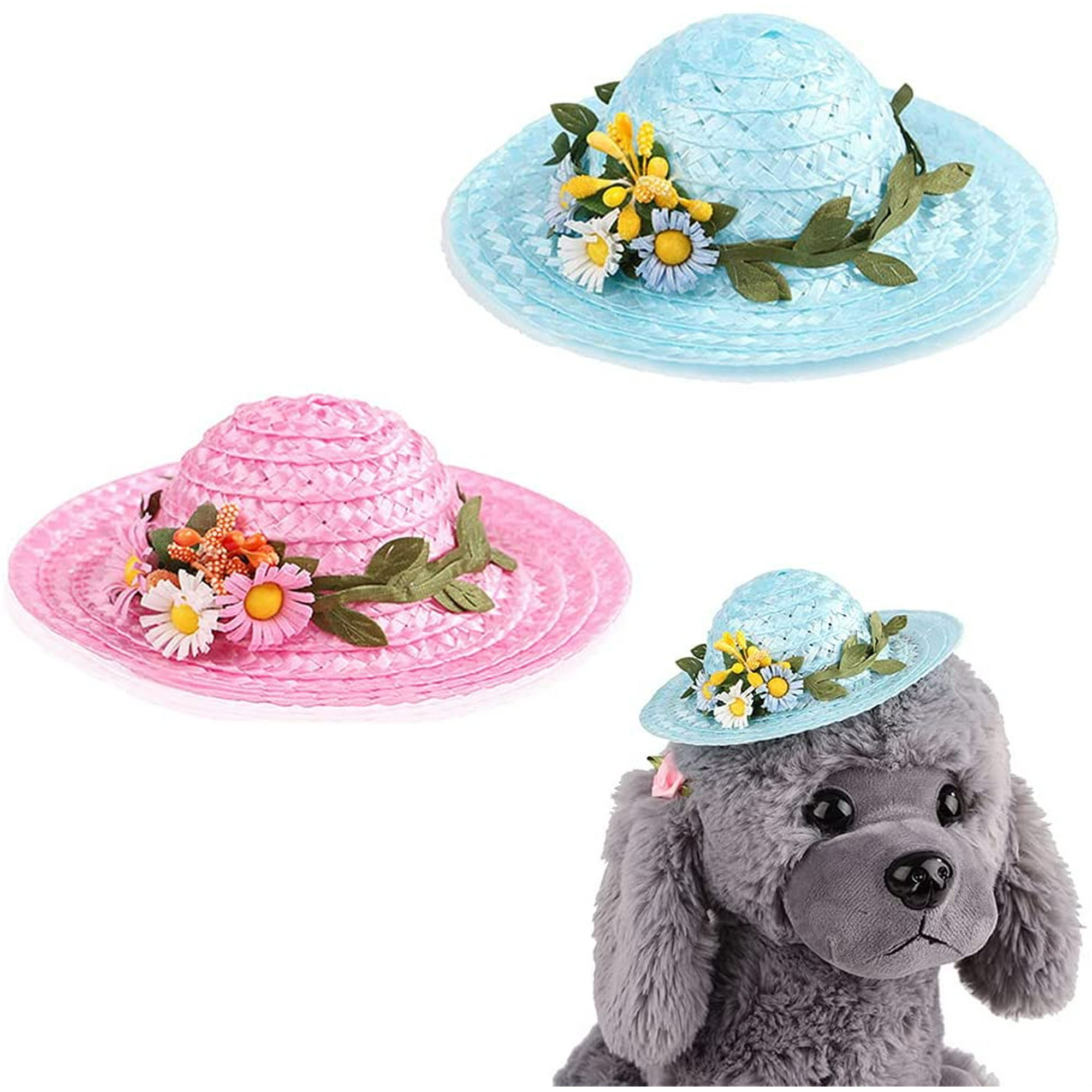 Dog Sombrero Hat 2pcs Adjustable Dog Hats for Small Dogs Dog Outdoor Sport Dog Sun Hat Cat Mexican Hats Mini Straw Puppy Party Hat Daisy Dog