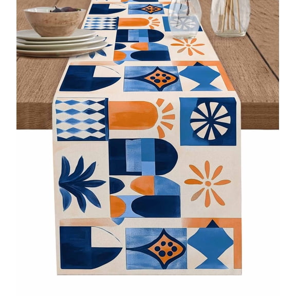 Hokiten Table Runners 120 Inches Long Dress Scarves, Vintage Abstract Farmhouse Coffee/Dining/Kitchen Table Runner for Living Room, Farmhouse Chic Geometric Plaid Artwork 13x120 Inch
