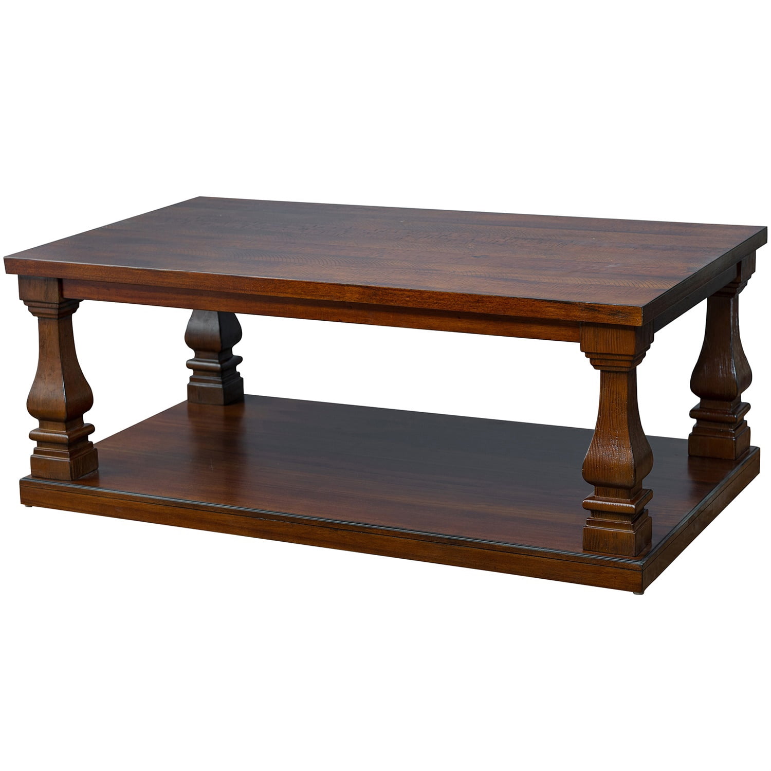 Hommoo Farmhouse Wood Coffee Table 46 Inch Rectangular with Open Shelf Storage, Rustic Living Room Center Table, Walnut