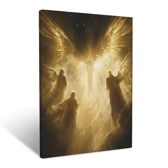 CozyNet A Depiction Of Glowing Angels Guarding The Gates Of Heaven Wall Art Prints With Frame Canvas Perfect for Living Room & Bedroom, Ready to Hang, Wall Decor 12"x16"