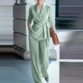 thumbnail image 2 of HAYIMI Womens Long Sleeve Summer Outfits Sets Lapel Jacket Wide Leg Pants Business Work Two Piece Solid Color Stylish Clothes Sets, 2 of 8