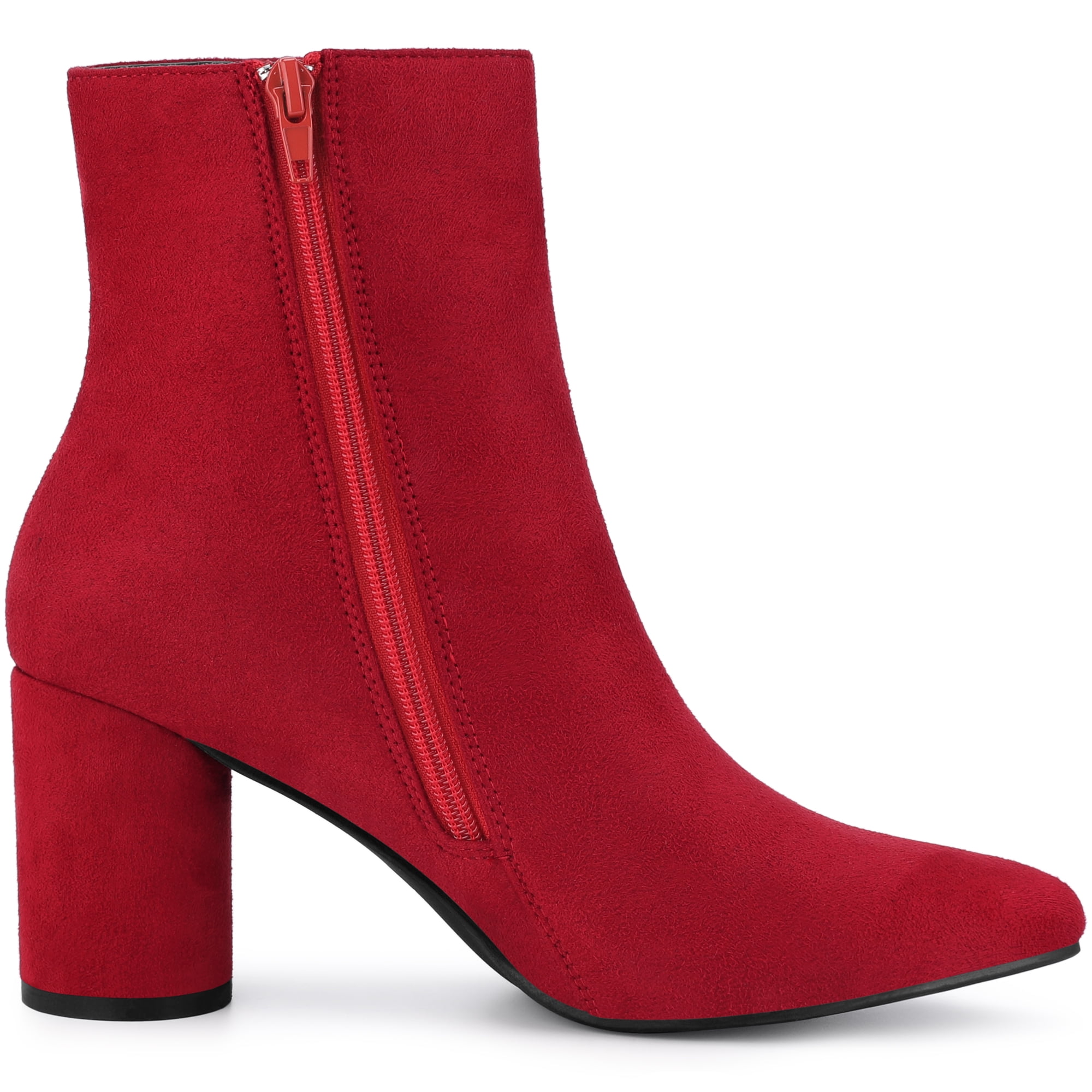 DARING DIVA Pointy Toe Side Zip Block Heel Ankle Boots Red 9.5