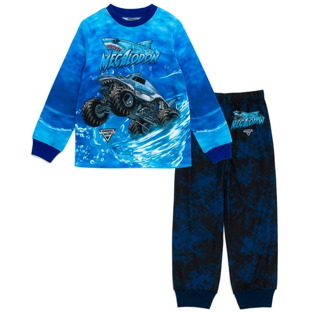 Set de pijama Monster Jam Megalodon para niños pequeños, teñido con efecto anudado de 7 a 8 años