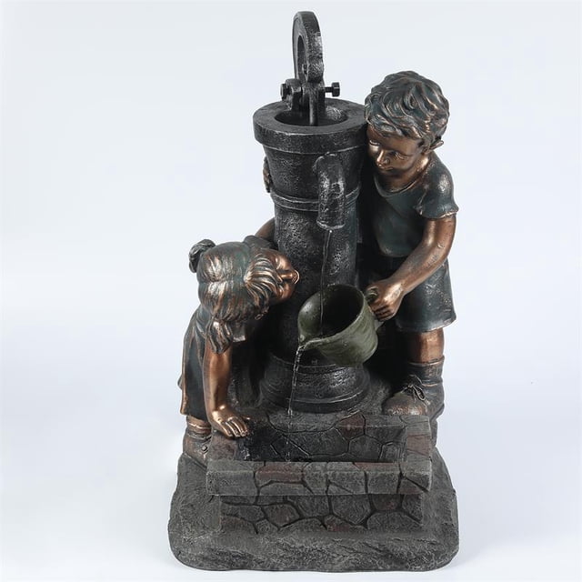 LuxenHome Résine Enfants et Pompe à Eau Fontaine Patio Extérieur
