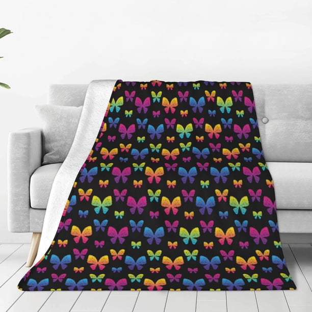 Balery Rainbow Butterfly Manta de Felpa Suave y Acogedora – Cobija de Franela Aterciopelada para Cama, Lavable y Cálida para Sofá, Mascotas, Transpirable-60"x50"