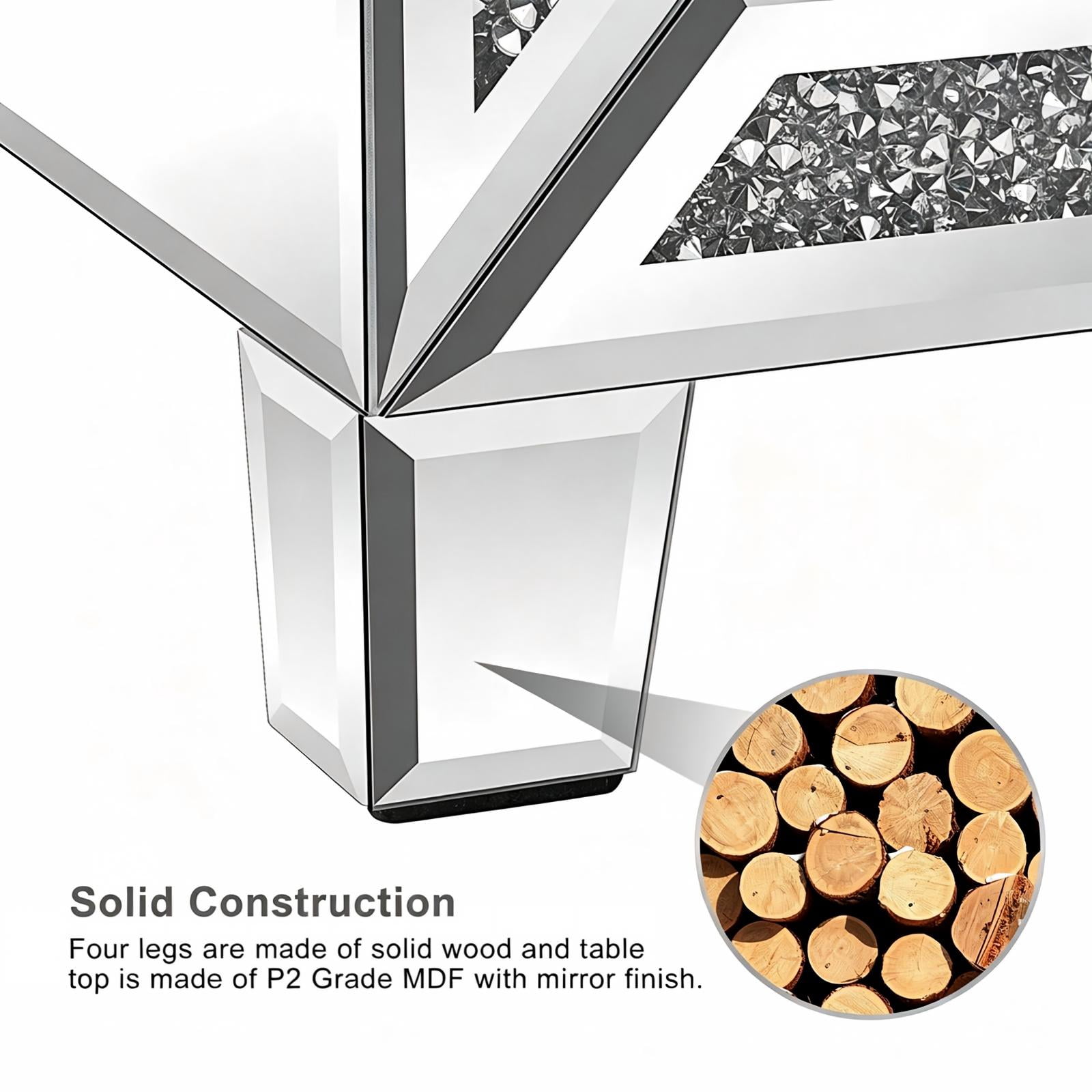 3-Drawer Mirrored Nightstand with Diamond Accents, MDF Bedside Table and Storage Cabinet, for Bedroom, Sofa Side, Entryway