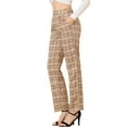 thumbnail image 4 of INSPIRE CHIC Women's Plaid Elastic Waist Button Zipper Straight Leg Long Pants L Light Khaki Brown, 4 of 8