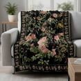 thumbnail image 2 of Black Spring Floral Blanket Soft Cozy Warm Throw Blanket for Couch, Plush Fuzzy Flannel Fleece Blankets for Sofa, Elegant Pastoral Flowers Birds Retro Art Bed Blankets Gifts for Men, 50"x60", 2 of 9