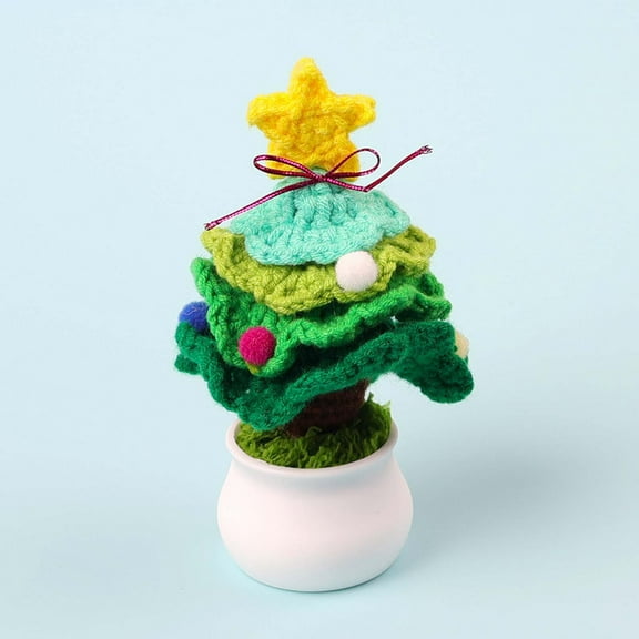 Artificial Christmas Tree,Crochet Christmas Tree Potted Plant: Knitting Crochet Christmas Tree,Gradient Colorful Christmas Tree Hanging Ornaments for Family Friends Home Office Car Decor
