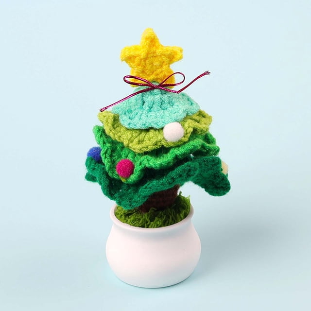 PEONAVET Christmas Tree Crochet Christmas Tree Yarn Potted Ornament Small Gift