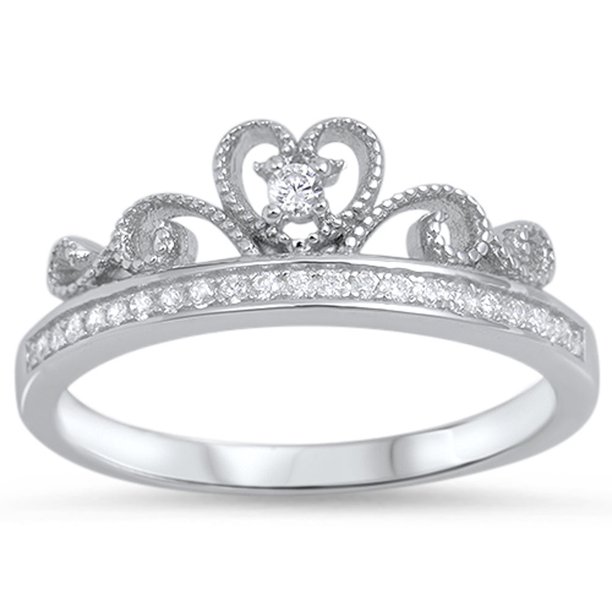 Sac Silver Clear CZ Crown Tiara Ring New .925 Sterling Silver Band